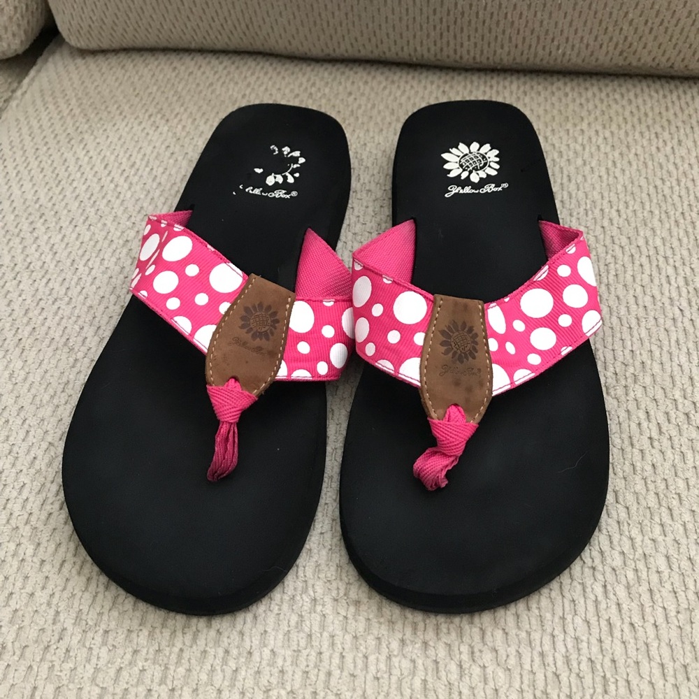Yellow box flip flops